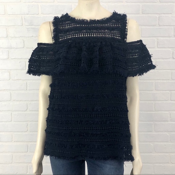 Chelsea28 fringe lace cold shoulder top NWT - Picture 6 of 7